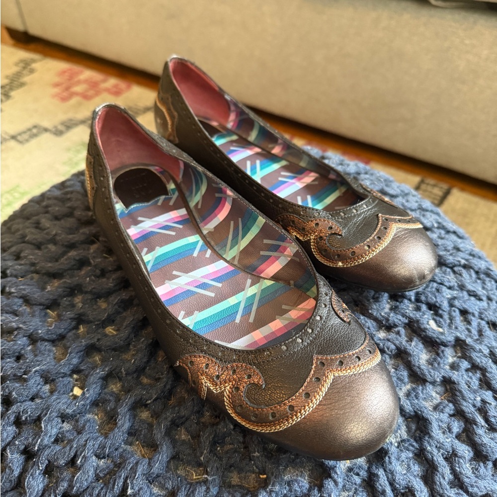 Women’s Brown Leather Decorative Ballet Flats - Unbranded